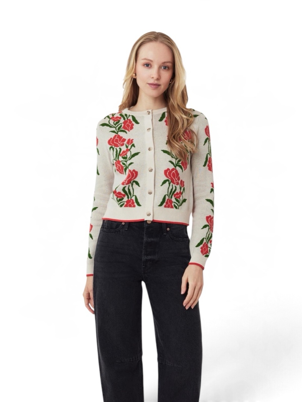 Scotch & Soda Poinsettia Crewneck 100% Cotton Cardigan Sweater Size Med-NWT - Picture 5 of 16